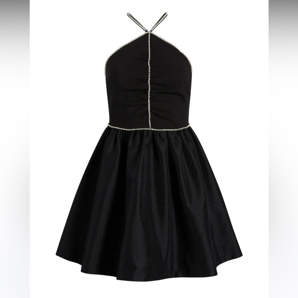 Likely Black Halter Dress with Rhinestone Trim
